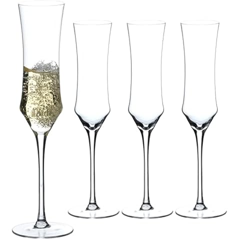 BACLIFE Hand Blown Crystal Champagne Flutes, Sparkling Champagne Glasses Set of 4, 7 oz Cover