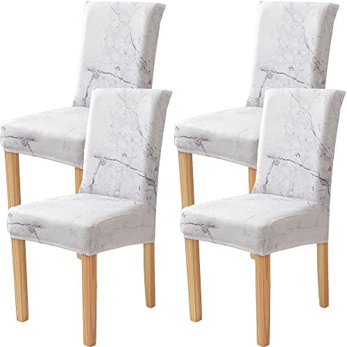 Yiaizhuo Chair Covers for Dining Room Set of 4 Pack Marble Slipcovers High Back Chairs Cover Stretch Spandex Slipcover for Wedding Party Restaurant Grey