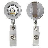 Penguin - Snow Bird Retractable Reel Chrome Badge ID Card Holder Clip