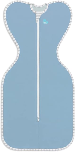 Love To Dream Swaddle UP, Ideal Fabric for Moderate Temperatures(20-24°C), Arms Up Position, Baby Essentials for Newborn, Hip-Healthy, Twin Zipper for Easy Nappy changes, 3.5-6kg, Blue