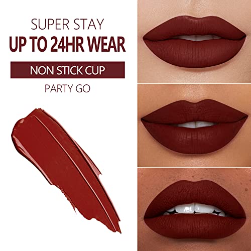Maki Yika Burgundy Red Lipstick Matte Long Lasting Smudge Proof, Red Liquid Lipstick For Christmas, Dark Red Lip Stain Waterproof & Cruelty Free | Party Go #TOP2