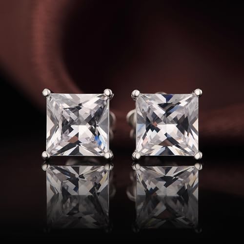 Jiahanzb Square Sterling Silver Stud Earrings - Princess Cut Cubic Zirconia CZ Earrings for Men & Women - 7MM by Jiahanzb - Image 4