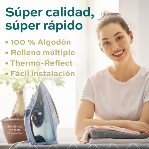 Miniatura 3 de Timbley Turbo Funda Tabla Planchar 120x40 Refleja Calor Para Planchar Rápido Montaje Fácil Con Elástico 2x Acolchado Cómodo Oekotex100 Hecho En Europa Talla M