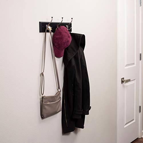 Birdrock Home Tri Hook Coat Rack - 3 Hooks - Wall Mount Hat Rack - Black Finish - Satin Nickel Hooks #TOP1