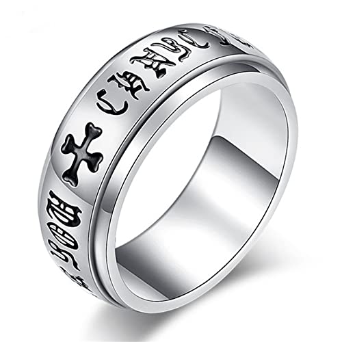 AxleZx Bague Rune Croix Rotative pour Hommes, Bague en Acier Inoxydable Lettre Romaine Vintage Gothique 8Mm,Argent,10 Cover