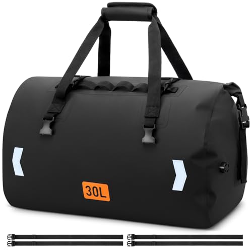 OCKLILY Waterproof Dry Bag, 30L Roll-top Motorcycle Tail Bag with Air Valve & Quick-fixed Straps,...