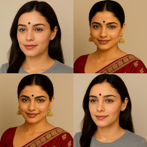 Image of Pride Sales A1 Shuruchi Round No.5 Bindis for Women (Combo of 12 Packs) - Red, Black, Maroon & Multicolour | Premium Self Adhesive Round Bindis for Daily & Festive Wear (MUTI)