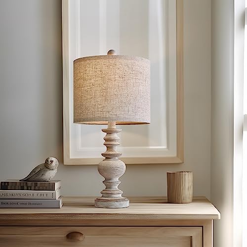 BOBOMOMO Tradition 20" Rustic Single Table Lamp for Living Room Bedroom Bedside Desk Lamps Bedroom Nightstand Vintage Lamps Linen,Suitable for Decorating Small Areas (1 Pack)