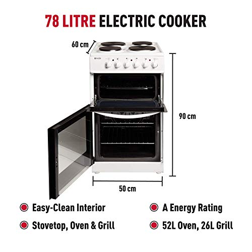 Haden HEST50W Electric Cooker – Freestanding 52 Litre Oven and Grill with 4 Plate Solid Plate Rings - Twin Cavity Electric Cooker - 50cm, White - Image 2