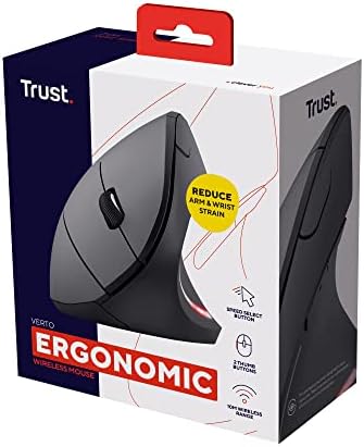 Trust Verto Wireless Ergonomic Mouse, Vertical Mouse with Storable USB Micro-receiver, 800-1600 DPI, 6 Buttons, Illuminated Mouse for Right Hand Users for PC, Laptop, Mac, Batteries Included - Black
