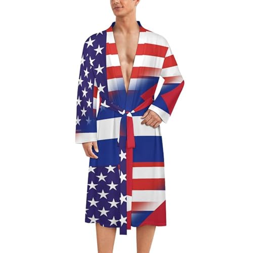 US Cuba Flag Funny Men's Robe Soft Lightweight Bathrobe Long-sleeve Spa Robes