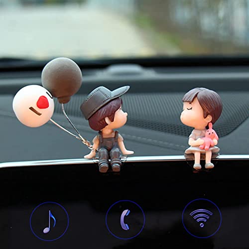 Image of Cute Car Decoration Lovely Couple Car Decoration Cute Cartoon Couples Action Figure Figurines Balloon Ornament Auto Interior Dashboard Accessories for Boys Girls Gifts (Gray&Blue hat,no balloons)