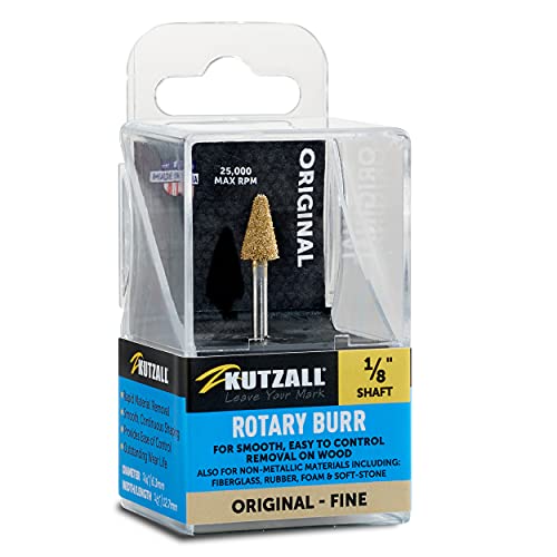 Kutzall Original Taper Rotary Burr, 1⁄8" Shaft, Fine - Woodworking Attachment For Dremel, Foredom, Dewalt, Milwaukee. Abrasive Tungsten Carbide, 1⁄4" (6.3Mm) Head Dia. X 1⁄2" (12.7Mm) Length, T-14-Eg #TOP1