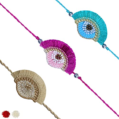 Image of MASQ by Q-One Designer Rakhi Combo Set with Roli Chawal & Moli for Men (Pack of 3) | Embroidered Handcrafted Raksha Bandhan Bracelet for Brother