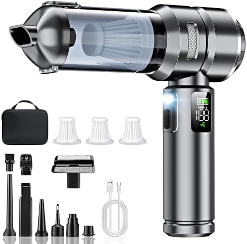 Handstaubsauger Akku Auto Staubsauger Stark 4-in-1 32000Pa 300000 U/min | LCD Display Autostaubsauger, Bürstenlosem Motor, Handstaubsauger Kabellos für Auto/Büro/Tierhaare