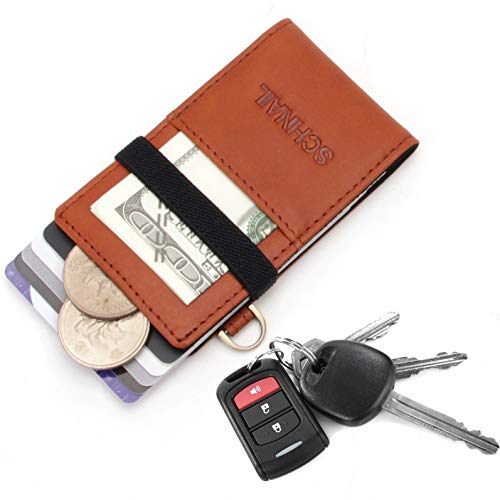 Schnail ATLAS Series Slim Minimalist Front Pocket Leather Wallet Credit Card Holder with Coin and Cash Pocket - Cognac