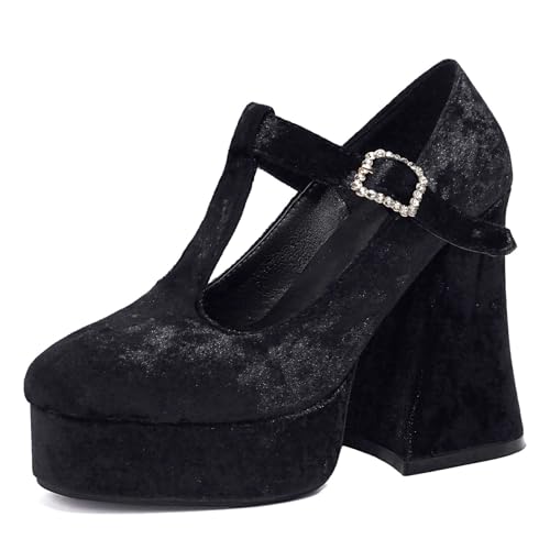 Image of KOKOMOMO Womens Lace Flower Heels Goth Platform Shoes Chunky High Heel Mary Janes Gothic Shoe