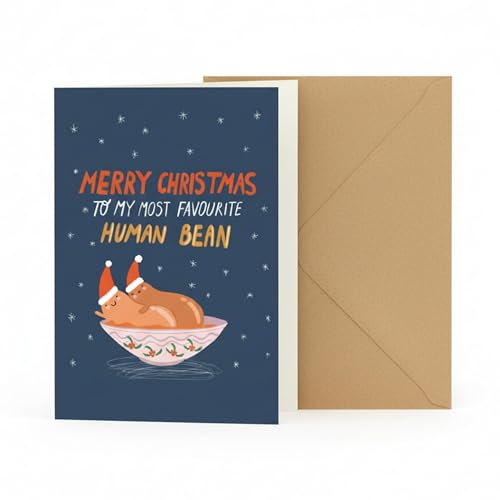 Couple Christmas Card -with Merry Christmas to My Most Favourite Human Bean, Funny Unique Gift Card for Couples, Special for Adults Boyfriend Girlfriend Gift