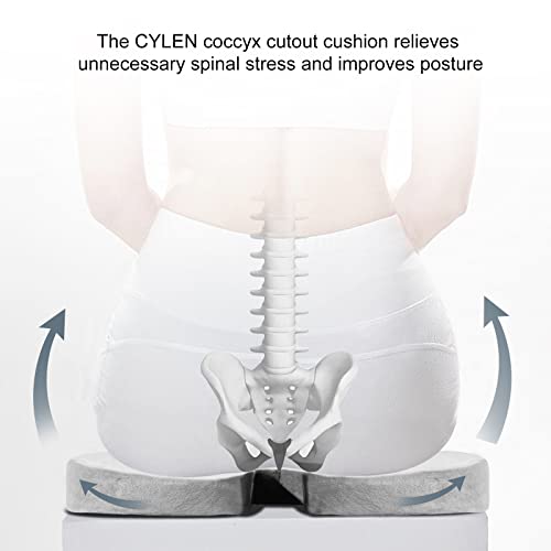 Cylen Home Office Seat Cushion - Comfort Memory Foam Chair Cushion With Cooling Gel Infused For Tailbone, Coccyx, Back & Sciatica Pain Relief (Grey) #TOP4