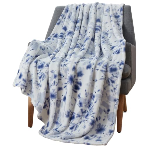 Soft Fleece Throw Blanket, Bohemian Boho Blue White Tie Dye Design, 50x70