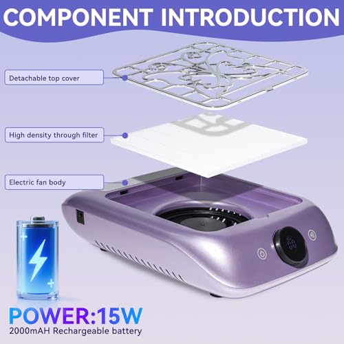 Recolector de polvo para uñas con pantalla LED y velocidad ajustable miniatura 5