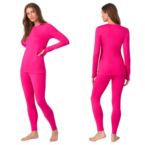 Image of Cuddl Duds Womens Heavyweight Cold Weather Fleece Lined Thermal Set - Long Sleeve Top & Leggings - Winter Lounge Sets