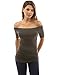 PattyBoutik Women's Off Shoulder Elbow Sleeve Top (Dark Olive Green S)