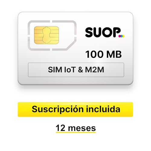 Tarjeta SIM de Datos para Dispositivos IoT, M2M y domótica. Prepago con 100 MB al Mes Durante 12 Meses. Pago único Anual. Cobertura Global en Europa. Red multioperador 2G/3G/4G.