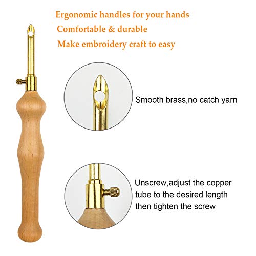 Set Of 2 Adjustable Wooden Handle Embroidery Punch Needle Set Diy Craft Needlework Punch Needle For Stitching Applique Embellishment #TOP2