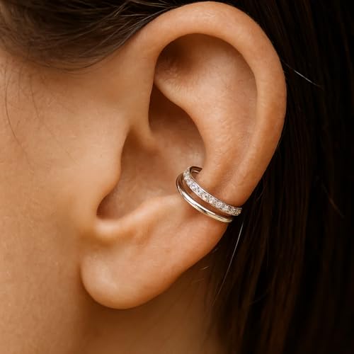 VOJO G23 Titanium 16G Cartilage Septum Hoop Piercing Jewelry Double Row Plated CZ Beads Conch Nose Rings Tragus for Women Men2