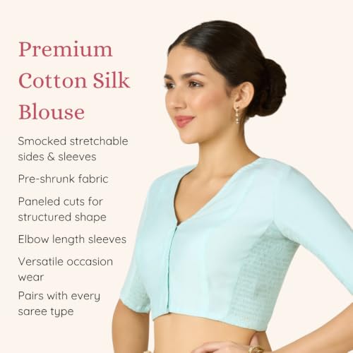 Image of Studio Shringaar Women's Cotton Stretchable (Smocked) Readymade Saree Blouse with Underarm Sweat Pads (Pack of 14 Pads)