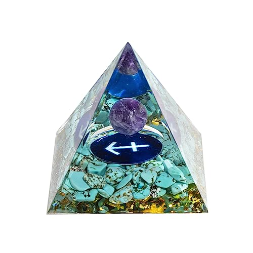 Erliway 12 Zodiac Orgone Crystal Pyramid, Natural Amethyst Crystal Ball for Sagittarius Zodiac, 2" Orgone Healing Pyramid for Positive Energy Stress Reduce Healing Meditation Attract Wealth Lucky