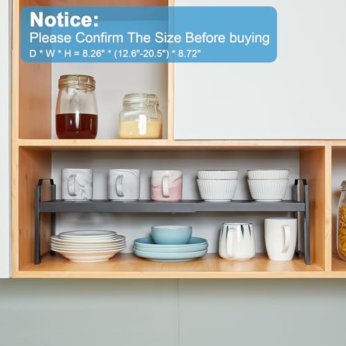 2 Pack Expandable Cabinet Countertop Shelves, Stackable Shelves Organizers For Kitchen Cabinet Countertop Storage, Adjustable Counter Cupboard Pantry Organizer Shelf Rack Stand, Length:20.5" - Image 5