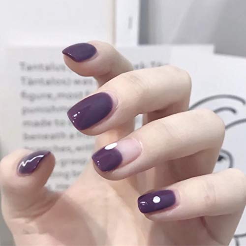 Sethexy Glossy Purple False Nails Square Short Grain Cute Style Press on Full Coverage Art Design 24Pcs Nail Tips for Women and Girls