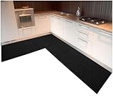 Evita - Tapis de cuisine d'angle sur mesure, avec bordure, tissage 3D, dos antidérapant, angle 10 cm Noir