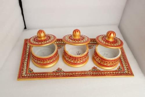 Andmade Meenakari Marble Serving Tray Set Beautifully Handicraft Art Product From Indian, Handmade Gift On Christmas,Gift Box,Tray Decor (Type 2) #TOP3