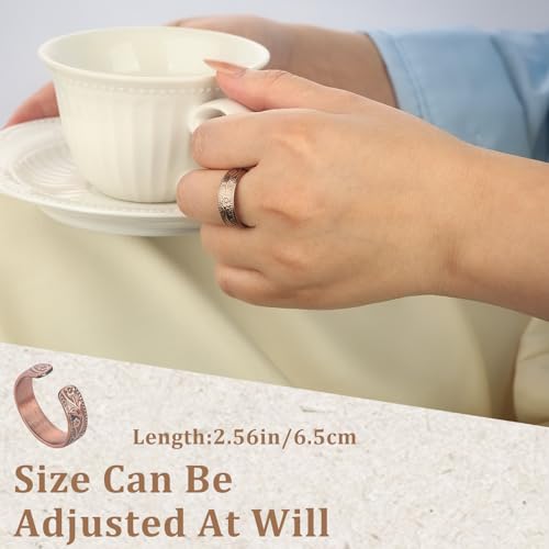 MagEnergy Copper Bracelets for Women, 99.9% Pure Copper Vintage Flower Magnetic Bangle with 3500 Gauss Magnets,Adjustable Cuff Jewelry Gift3