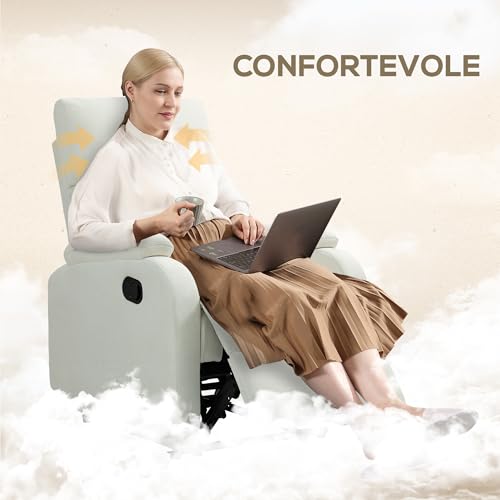 HOMCOM Poltrona Relax Reclinabile Manuale 60°, Poltrona con Poggiapiedi, Poltroncina Reclinabile con Schienale Imbottitura Spessa in Tessuto per Camera da Letto, Salotto e Soggiorno, Crema - 6