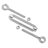 Premier Stainless Solutions Open-Body Stainless Steel Eye & Eye 1/4” x 2-3/4” Turnbuckles for Tensioning Cable or Rope, T316 Marine Grade