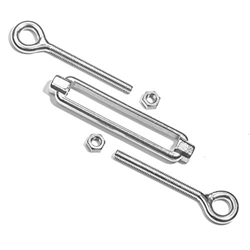 Premier Stainless Solutions Open-Body Stainless Steel Eye & Eye 1/4” x 2-3/4” Turnbuckles for Tensioning Cable or Rope, T316 Marine Grade