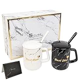 S_CUBE Kaffeetassen Marmor Tassen Set Kaffeebecher Mug Set Keramik 380ml mit Luxus Geschenkbox und Gift Card, Eltern Geschenk (Best Dad & Best Mom)