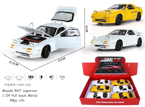 Image of Mazda RX7 1:24 Model Car with Box, Zinc Alloy Pull Back Toy car with Sound and Light for Kids Boy Girl Gift [Colors as Per Stock] (Mazda RX7 1:24)