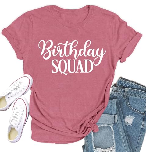 Qskall Birthday Girl Shirts for Women Happy B-Day T-Shirt Birthday Squad Tee Tops Pink