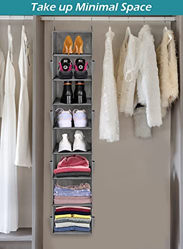 Sleeping Lamb 8 Shelves Hanging Shoe Rack Wider Shoe Hanger Organizer For Closet Storage Clothes, Hats, Handbags, With 8 Mesh Pockets, Grey #TOP5