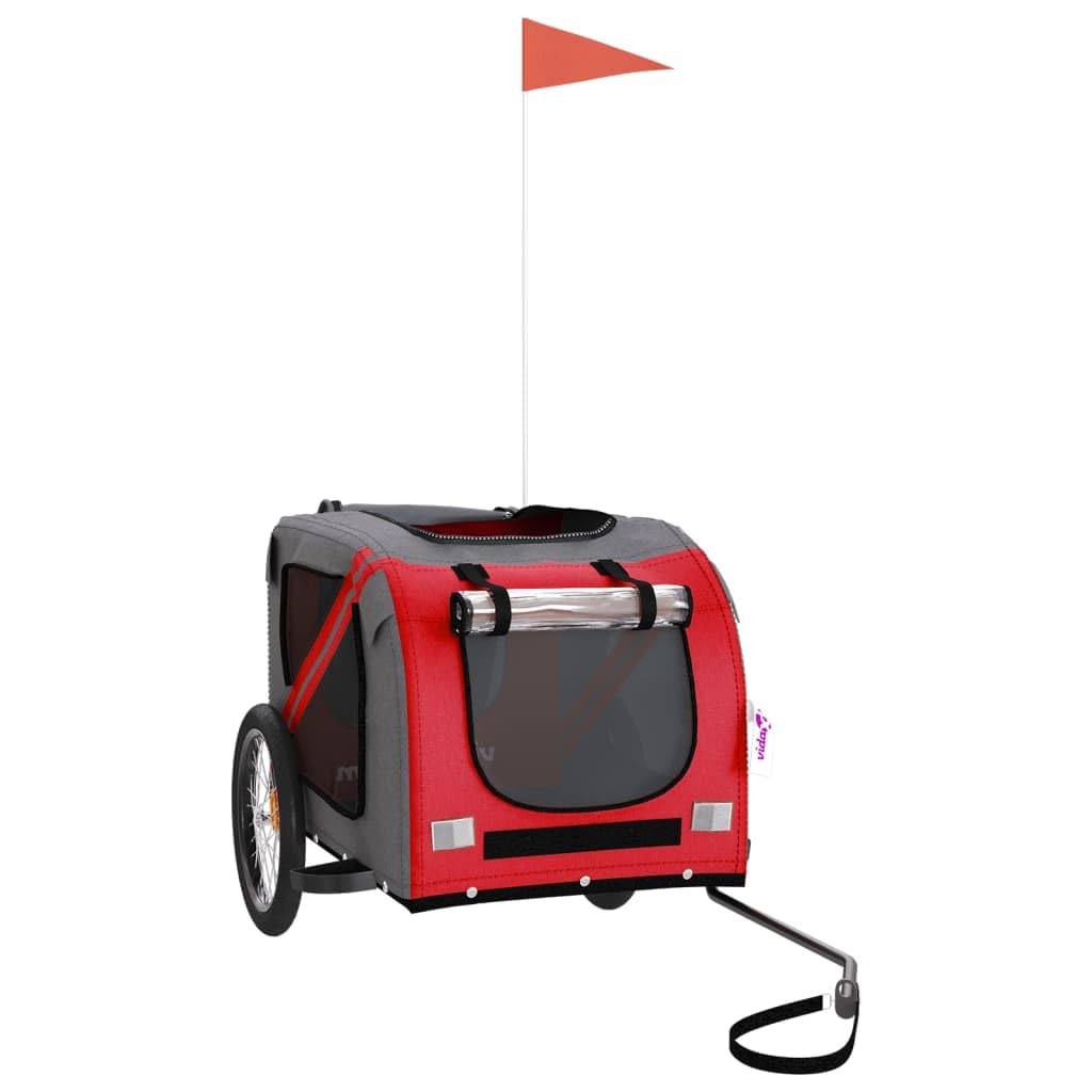 vidaXL Remolque de Bicicleta para Mascotas, Carrito para Perros Gatos, Remolque de Carga para Compra Camping, Hierro Tela Oxford Rojo Gris