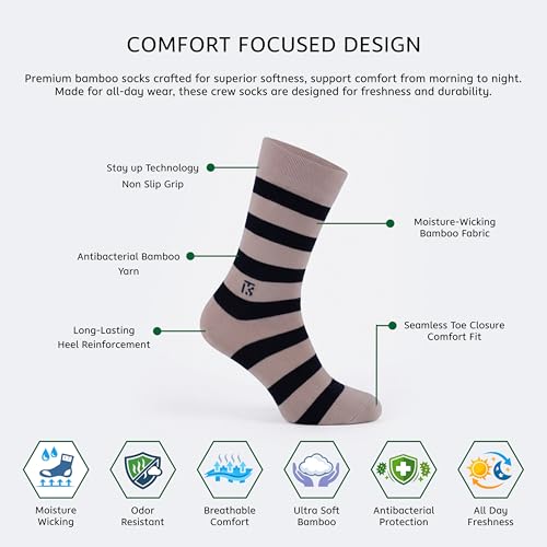 Image of 100% Bamboo Crew Socks for Men, Aloe Vera Infused, 3X Softer Than Cotton, 72+ Hours Anti-Odour, HypeFresh Tech, Breathable, Formal Office & Casual Socks Free Size