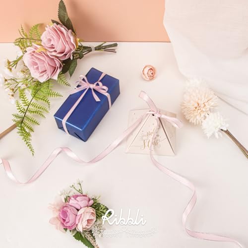 Ribbli Pearl Pink Satin Ribbon with Silver Edge,Double Faced Satin 3/8 inch x Continuous 50 Yards, Pearl Pink Ribbon Use for Crafts, Gift Wrapping, Wedding Card Decoration by Ribbli - Used condition - Image 2