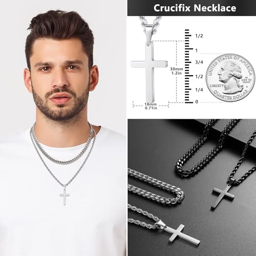 Romass 4Pcs Cross Necklace for Men Teen Boys,Stainless Steel Chains for Men Layered Necklaces Silver Gold Black Pendant Jewelry Box Gifts 18-24 Inches by Romass - Image 4