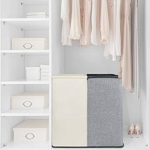 130L Large Hampers For Laundry 2 Compartment, Dual Laundry Hamper 2 Section For Storage And Sorter, Collapsible Double Laundry Hamper With 2 Removable Laundry Bags For Bedroom, Dorm Room, College #TOP7