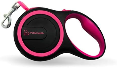 PET&CUDDLE Retractable Dog Leash, 16 ft Dog Leash for S to L Dogs Up to 110 lbs, Easy Lock/Release Button and Ergonomic Handle, Heavy Duty Tangle-Free Nylon Ribbon Leash - (Small/Medium, Black+Pink)